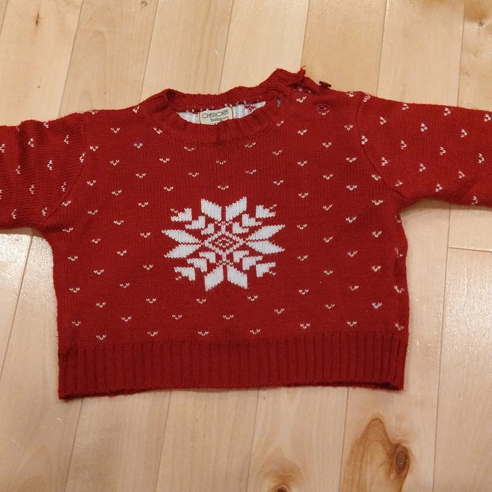 4/20$ 6/12m red white wintery sweater - Picture 1 of 5